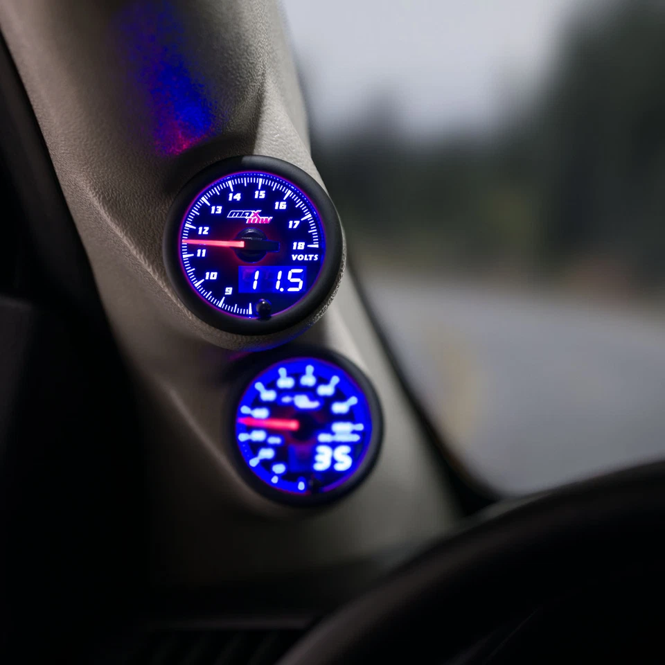 52mm Black & Blue LED MaxTow Gauges Double Vision Volt Voltage Gauge Meter - Image 2 of 4