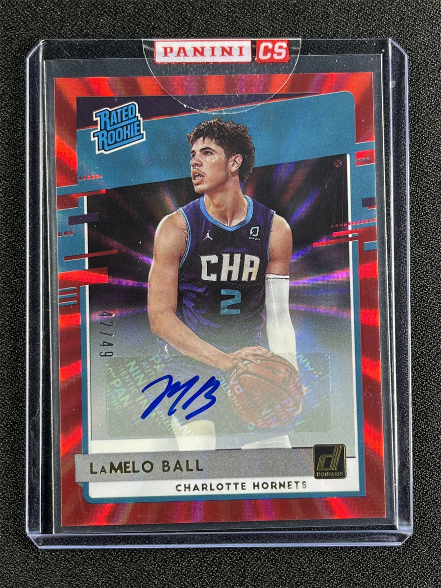 2020-21 Panini Donruss Lamelo Ball #202 Red Laser Holo Rated Rookie RC Auto /49