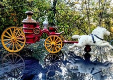 Rare Vintage CAST IRON Fire Truck Drawn by Horses Fireman