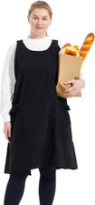 Big Plus Size Aprons for Women with Pockets Cotton Linen Baking Kitchen Cooking