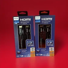 (2) Philips HDMI High-Speed Cable With Ethernet, Audio/Video, 4ft, SWV6120P/27