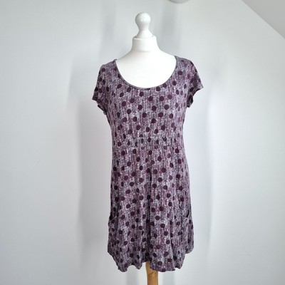 White Stuff Tunic Top Burgundy UK 16 Polka Dot Pockets Jersey 100% Cotton Scoop