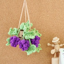 Crochet Grape Hanging Basket, Handmade Fruit Basket Decor for Car Mirror