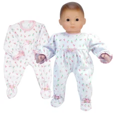 Pink Floral Print Pajama Sleeper Fits 15" Bitty Baby American Girl Doll Clothing