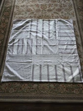 Pottery Barn French Stripe Patchwork Table Throw Charcoal Flax 47x47