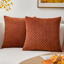 Fall Throw Pillow Covers Soft Corduroy Decorative Set of 2 Boho Striped Pillow C