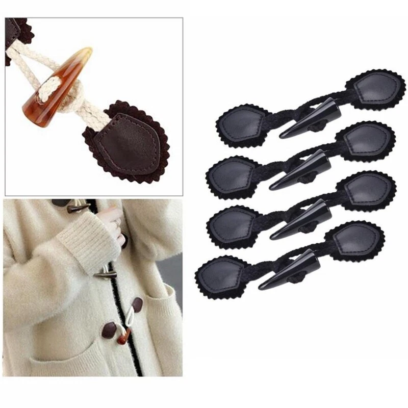 4Pairs Leather Horn Toggle Closure Buttons Coat Jacket Duffle Clothes Sewing DIY - Image 4 of 4
