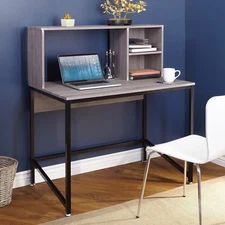 Modern Computer Porter Desk Shelves Home Office Study Writing Work Station Grey