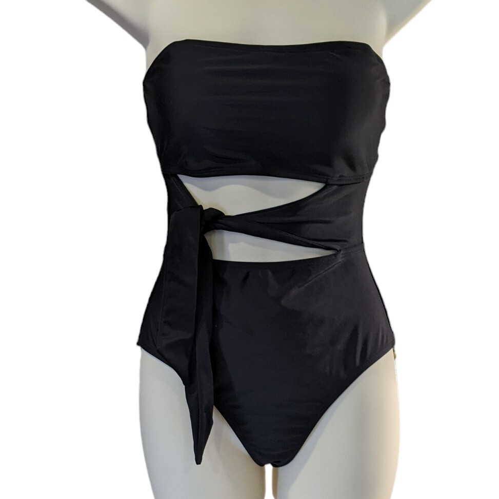 Swimsuit Size Small One Piece Strapless Cutout Black  Bathing Suit-image