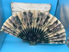 Vintage 1994 Large Decorative  Pleated Paper Flower Designed Fan w/Brass Bottom