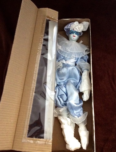 large vintage porcelain faced collectible harlequin jester clown