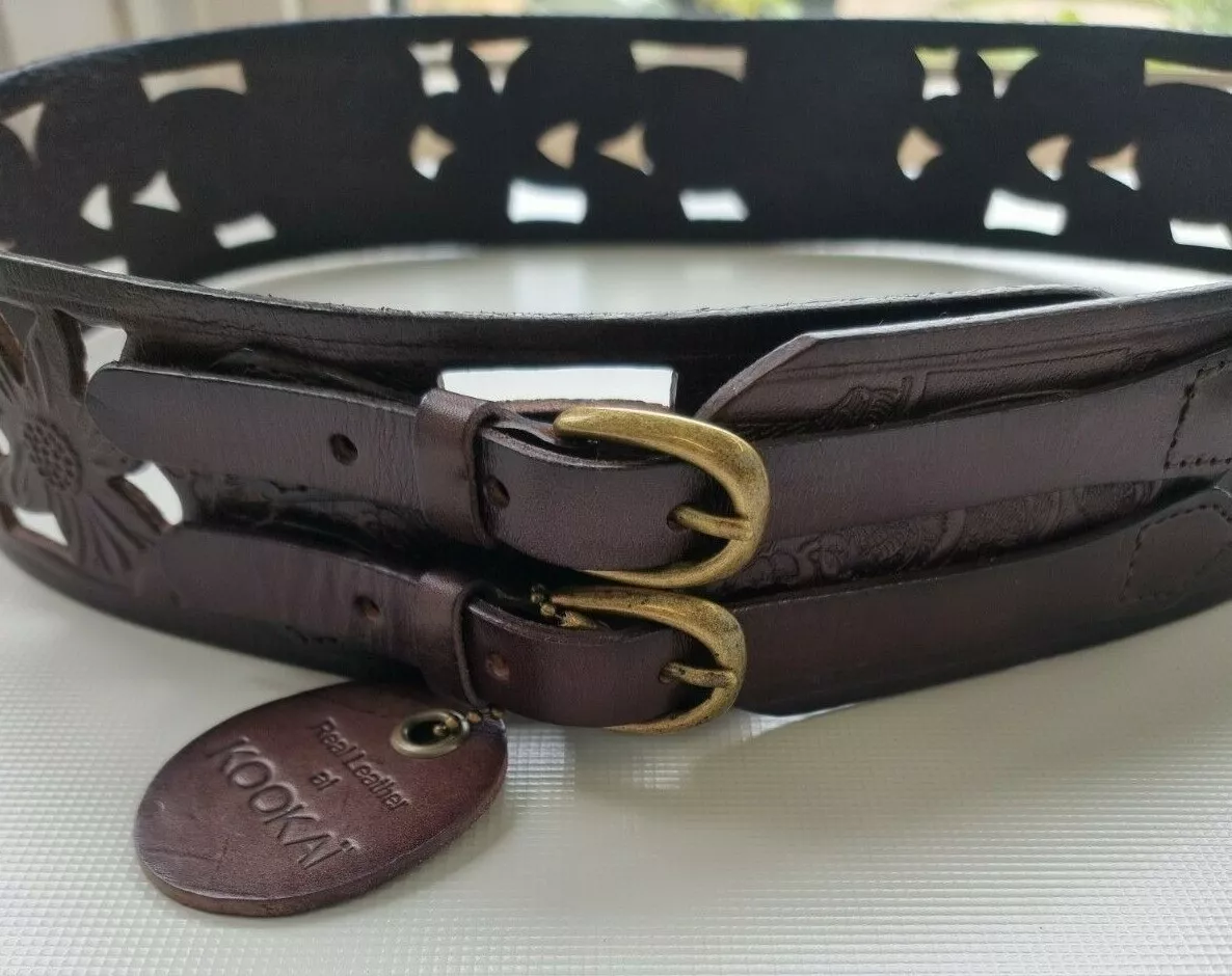 Ceinture en cuir marron Kookai double boucle florale volumineuse