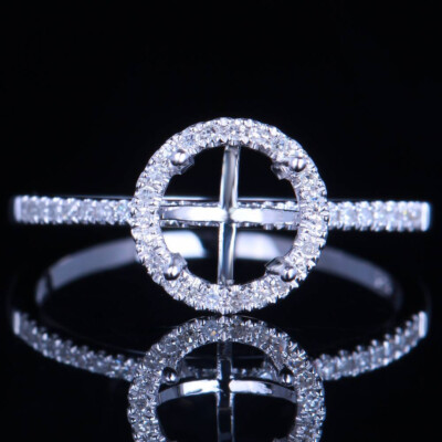 Classic Beauty 10k White Gold Round 6.5mm Natural Diamonds Semi Mount Halo Ring
