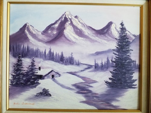 Original Signed Vintage Oil Painting On Canvas 20x16 framed 27x23x1.5" Mountains - Imagen 3 de 24