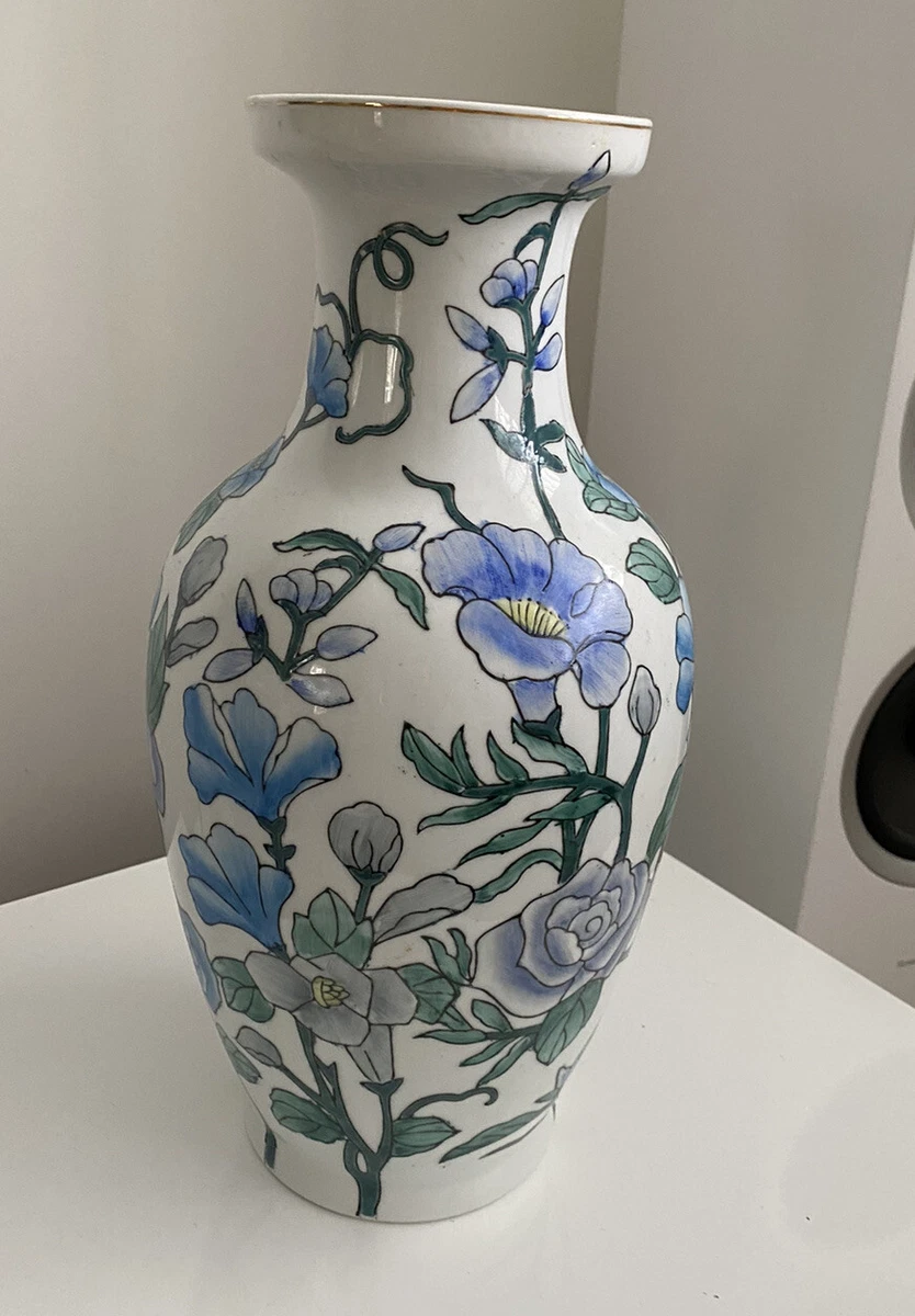 Large Vintage Chinese Home Decor Porcelain White Vase Blue Flowers 35cm China