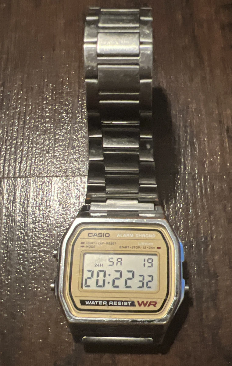 VTG Casio A158WE Mod 593 Men Silver Digital Quartz Alarm Chrono Watch