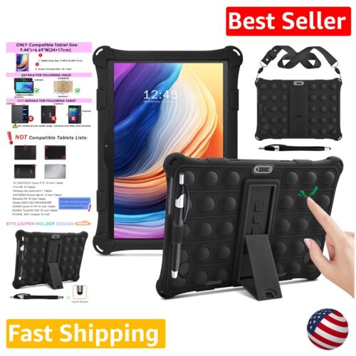 10 inch Tablet Silicone Case - Protective Cover with Foldable Stand & Strap
