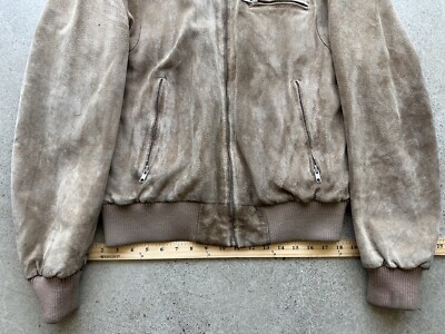 Vintage Wilsons Suede & Leather Taffeta Lined Zip Up Beige Bomber 