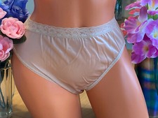 HANES Large CHAMPAGNE Silky Smooth Shiny All Nylon Hi Cut Brief Panties NEW