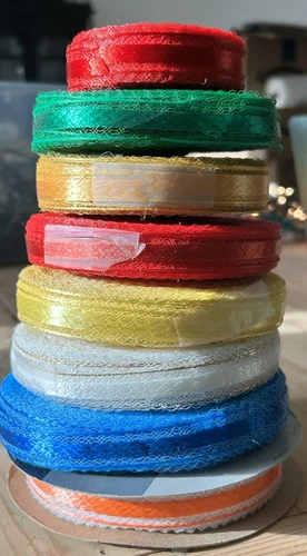 Vintage Corsage XMAS GIFT CRAFT Ribbon Spools Lot of 8 Laced Edge Decorette 3M