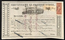 Milwaukee and Prairie Du Chien Railway 1865 Stock Certificate w/ Cert Tax Stamps