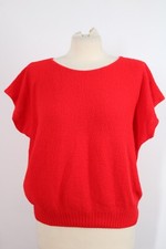 Vtg 80s Kate Collins L 48" Red Seed Stitch Knit Short Sleeve Sweater Top