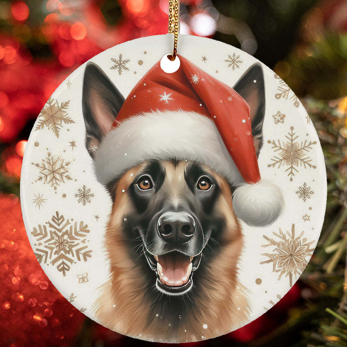 Merry Xmas Belgian Malinois Dog Santa Snow Winter Christmas Ornament Gift  Decor - Main Image