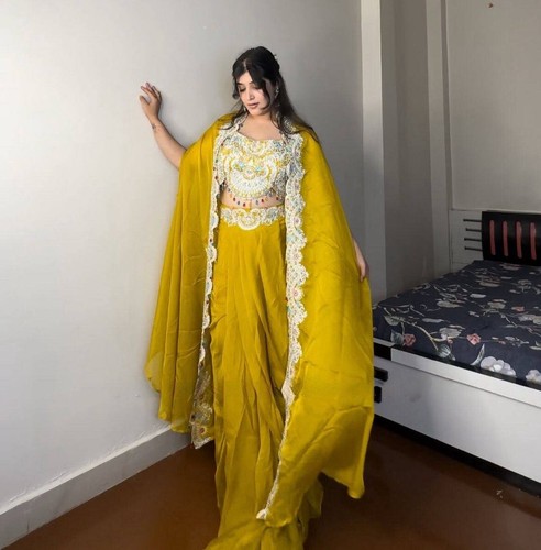Georgette skirt blouse koti Indian Wedding Bollywood Designer Party Pakistani - Picture 2 of 7