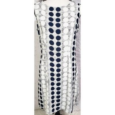 Loco Lindo Dress XS Extra Small Polka Dot Retro Navy Blue Beige Grid 60s A Line
