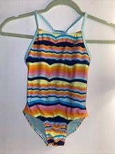 NWOT Speedo Girls Thin Strap One Piece Swimsuit Size Rainbow XS- 5/6 Free Ship