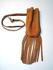 Medicine Bag Top Grain Leather 3x5" fringe 32" Drawstring Medium / Acorn Brown