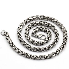 3/4/5/6MM 18-36"  MENS Silver Stainless Steel Wheat Braided Chain Necklace