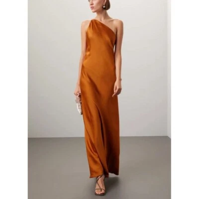 Rtr Sz 8 Obando Collective Cuivre Soie Une Épaule Sans Manches Robe Maxi Unie - Photo 1/4
