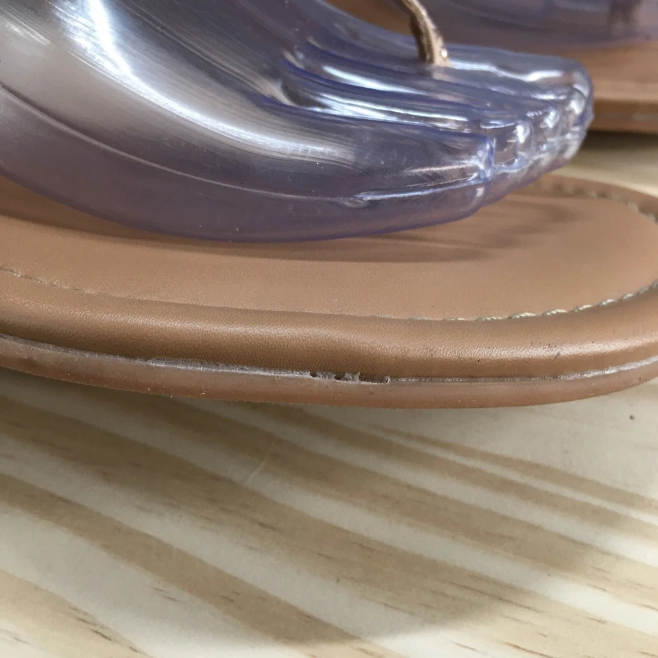 Torrid Sandals Womens 10.5 Wide T-Strap Beige Fabric Studded Buckle Wedge Heels - Image 4 of 4