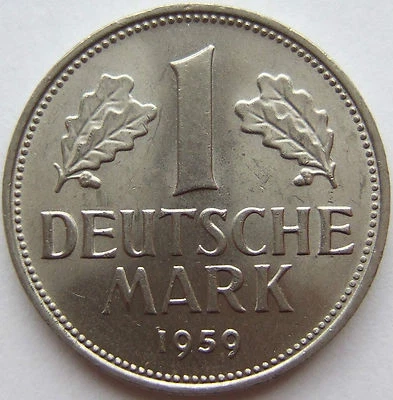 Münze Bundesrepublik Deutschland 1 Deutsche Mark 1959 F in fast Stempelglanz - Bild 1 von 2