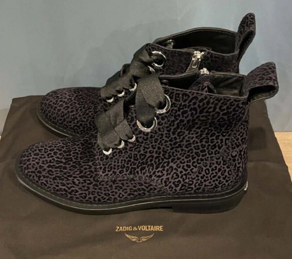 Zadig & Voltaire Gamuza Cremallera Botines Planos Cordones Estampado Leopardo Talla 39 Nuevo con Etiquetas Foto 4 de 4