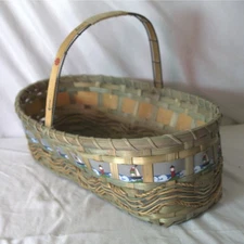 Woven Basket with Handle Nautical Sailboat Lighthouse Coastal Decor