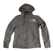 The North Face Hoodie Women's Size M Gray Long Sleeve Full Zip Colorful Logo