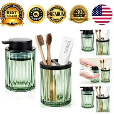 2 Pcs Soap Dispenser Toothbrush Holder Set Green Brand New Bathroom Countertop