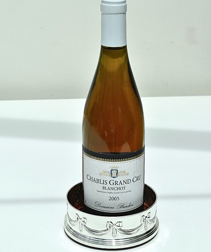 Favoloso sottobicchiere bottiglia champagne/vino in argento sterling di B&Co: in scatola 2000.:174 g - Foto 15 di 24