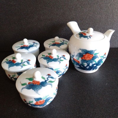 Nabeshima Ware Peony Imari Teaset Dyed Nishiki-Iwa Handwash