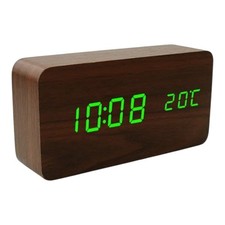 Alarm Clock, Wooden Digital Alarm Clock Bedside Battery Powered with Temperature