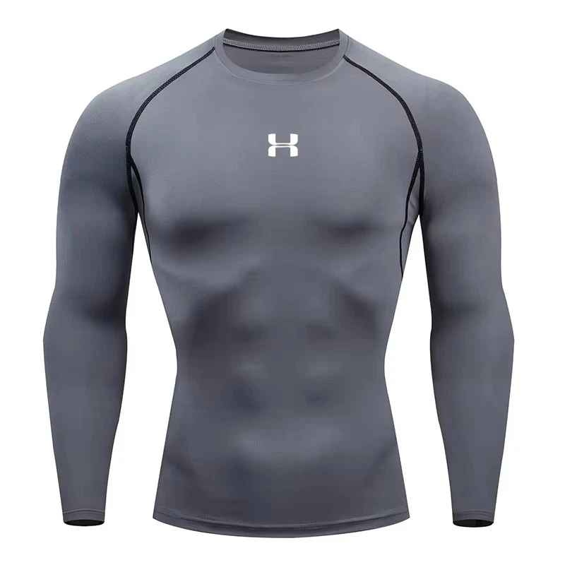 Mens Compression Armour Base Layer Top Long Sleeve Thermal Gym Sports Shirts UK - Image 3 of 4