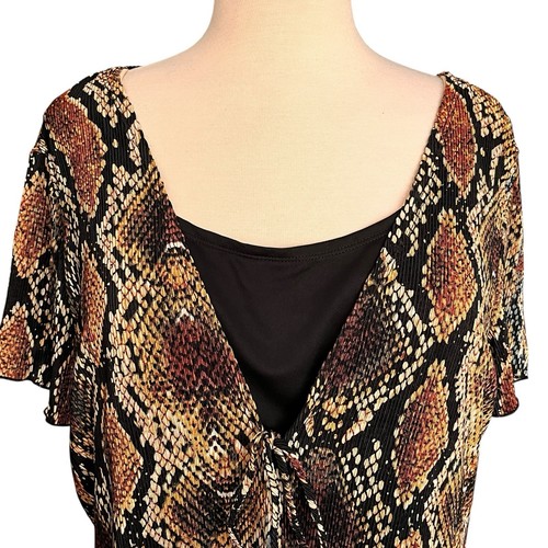 Notations Bluse Gr. 3X Schlangenleder Print Stretch schwarz braun hellbraun Crinkle 2-Fer - Bild 3 von 12