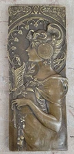 ART NOUVEAU BRONZE PLAQUE BY Milo- CHERRY BLOSSOM HOME OFFICE DECORATION SALE 
