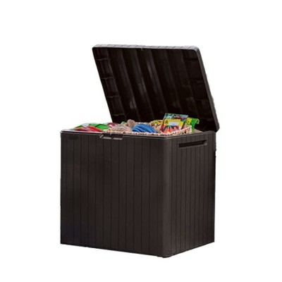 City 30 Gallon Resin Outdoor Storage Box and Patio Furniture Side Table for Pool