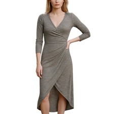 Wilfred Aritzia Klum Faux Wrap Grey Hi Low Ruched Bodycon Dress XS
