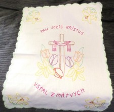 Easter handmade needlepoint 22 x 16 inch Jesus Christ Has Risen in SLOVAK polish