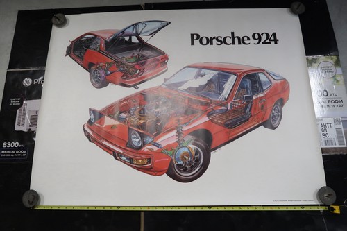 Porsche 924 Factory Cutaway Poster Buhrer 1975 Orig. Germany Technical Art B26
