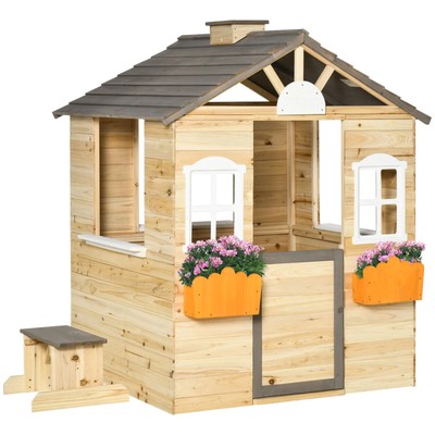 Kinder Holz Spielhaus Outdoor Wendy Haus Tür Fenster Bank Blumentopf 3-7 Jahre